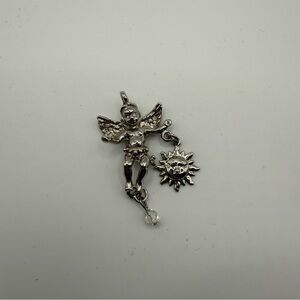 KIRKS FOLLY Silver Toned Fairy Cherub Sun Pendant Charm 1.5"